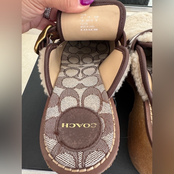 Coach Brown and Cream Shearling Mules - Picture 3 of 7